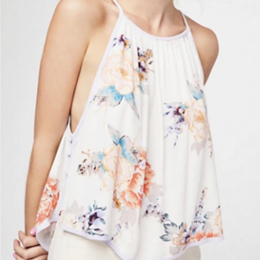 Free People White Floral Break Free Cropped Blouse Sz XS